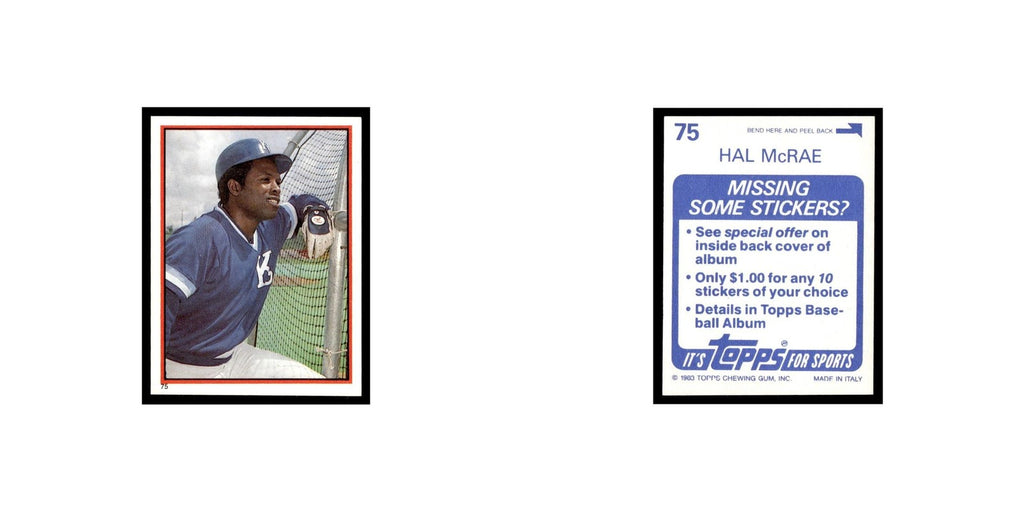 Hal McRae 1983 Topps Stickers #75 Kansas City Royals Baseball Card NM