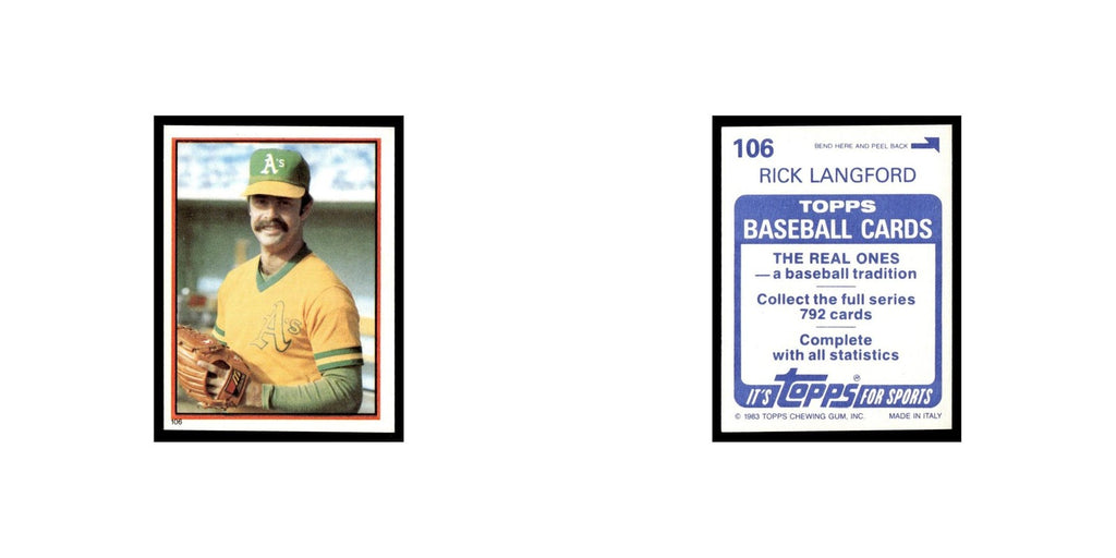 Rick Langford 1983 Topps Stickers #106 Oakland Athletics Baseball Card NM