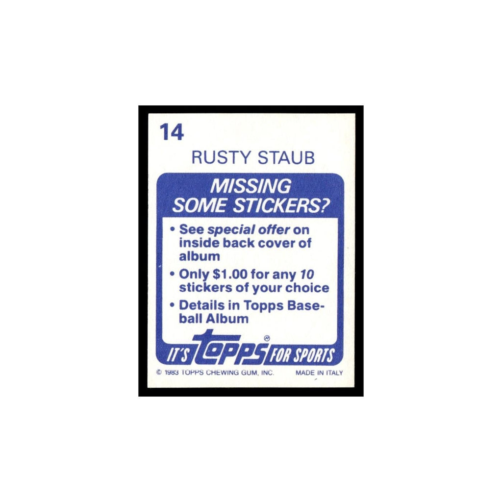 Rusty Staub 1983 Topps Stickers #14 New York Mets Baseball Card NM