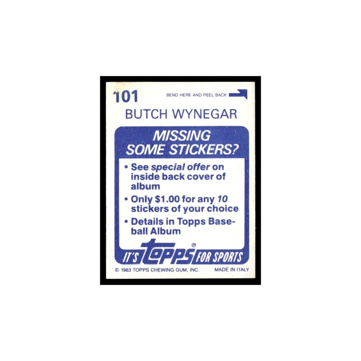 Butch Wynegar 1983 Topps Stickers #101 New York Yankees Baseball Card NM