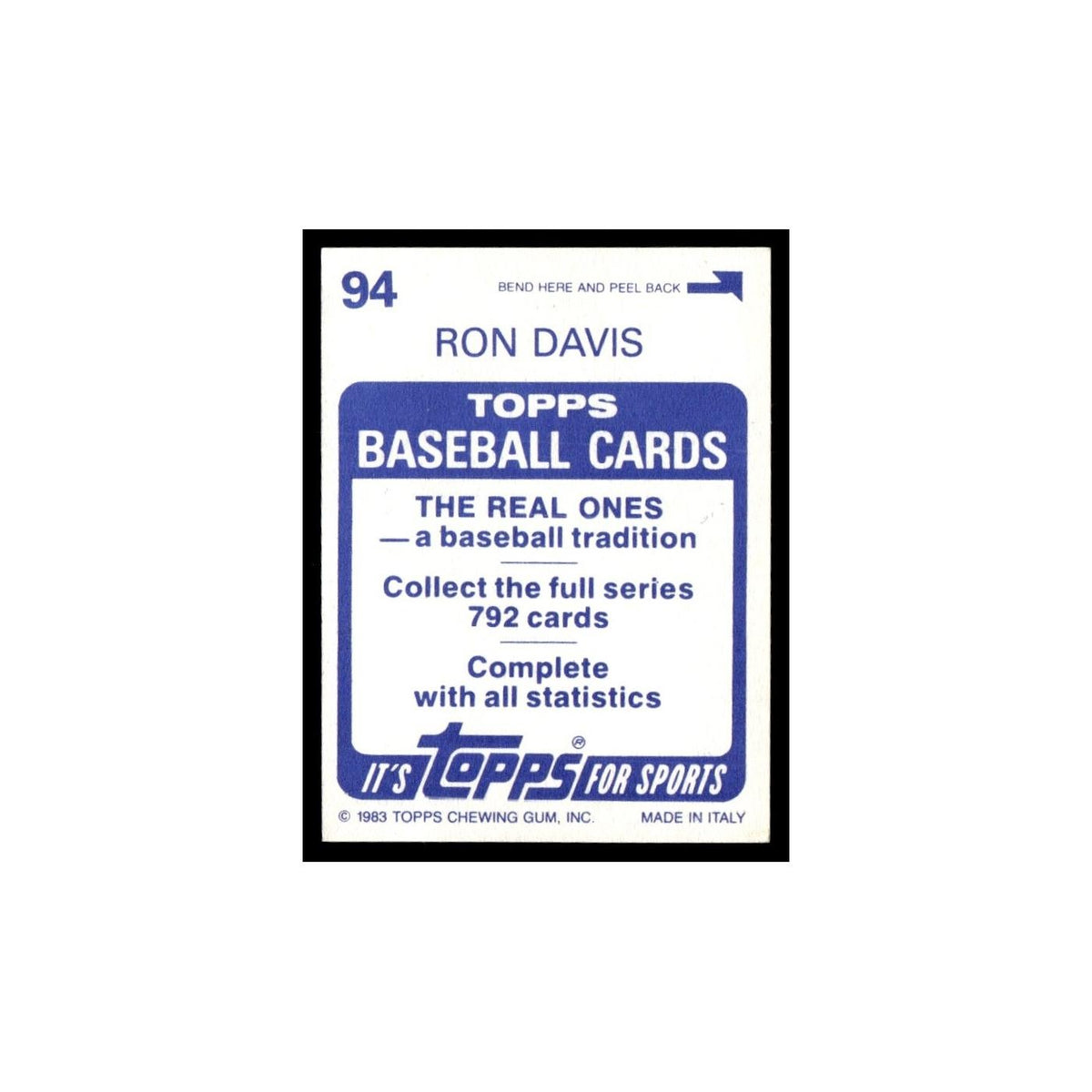 Ron Davis 1983 Topps Stickers #94 Minnesota Twins Baseball Card NM
