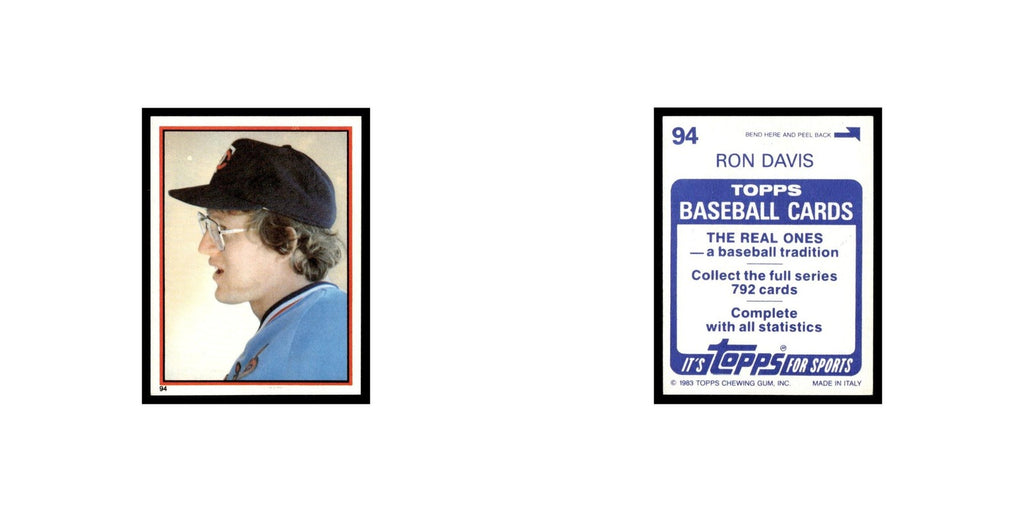 Ron Davis 1983 Topps Stickers #94 Minnesota Twins Baseball Card NM