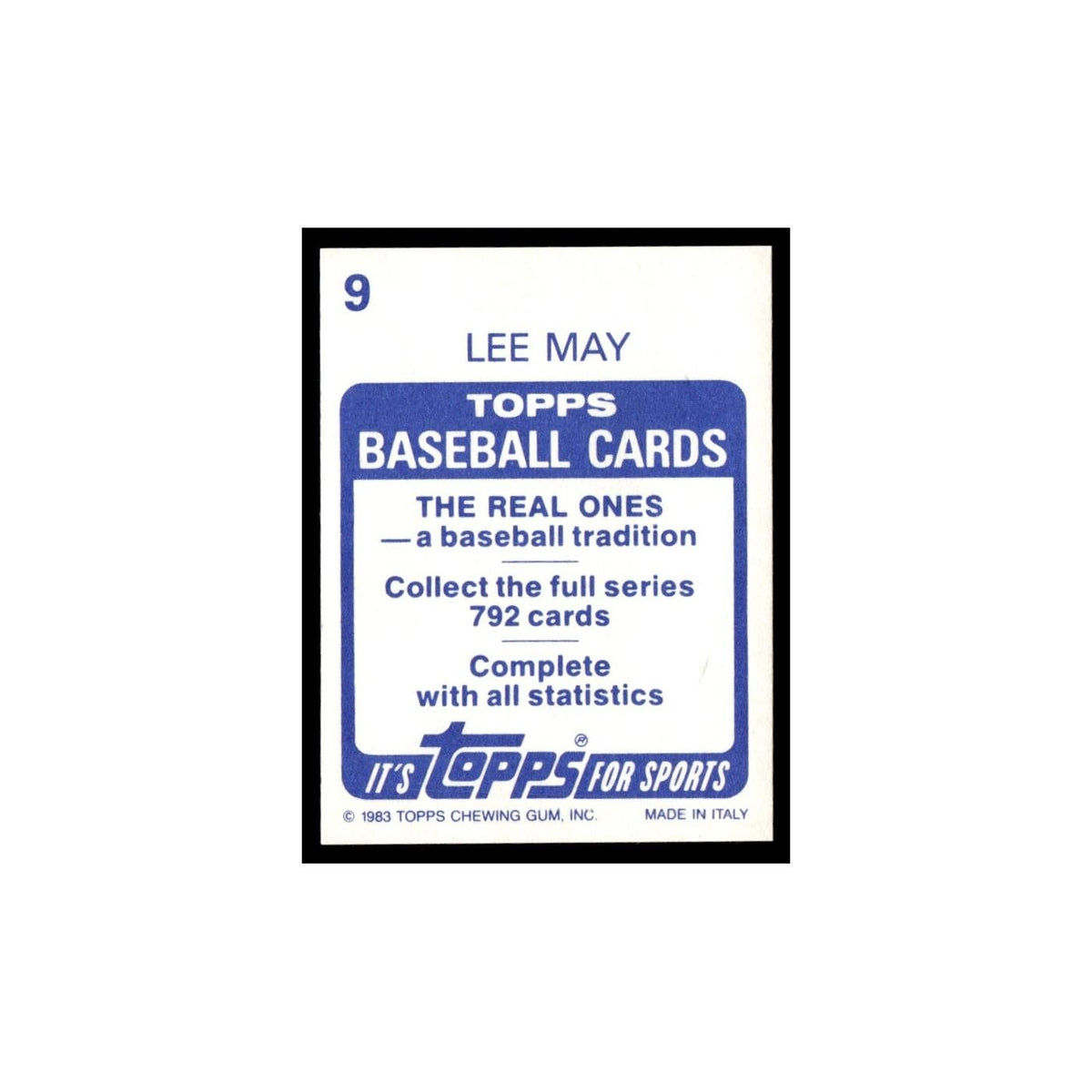 Lee May 1983 Topps Stickers #9 Kansas City Royals Baseball Card NM