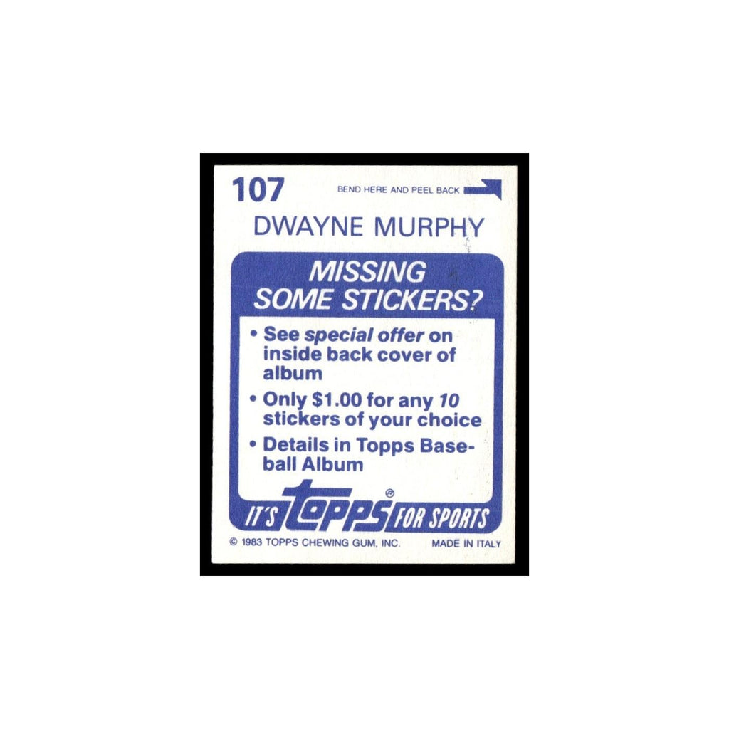 Dwayne Murphy 1983 Topps Stickers #107 Oakland Athletics Baseball Card NM