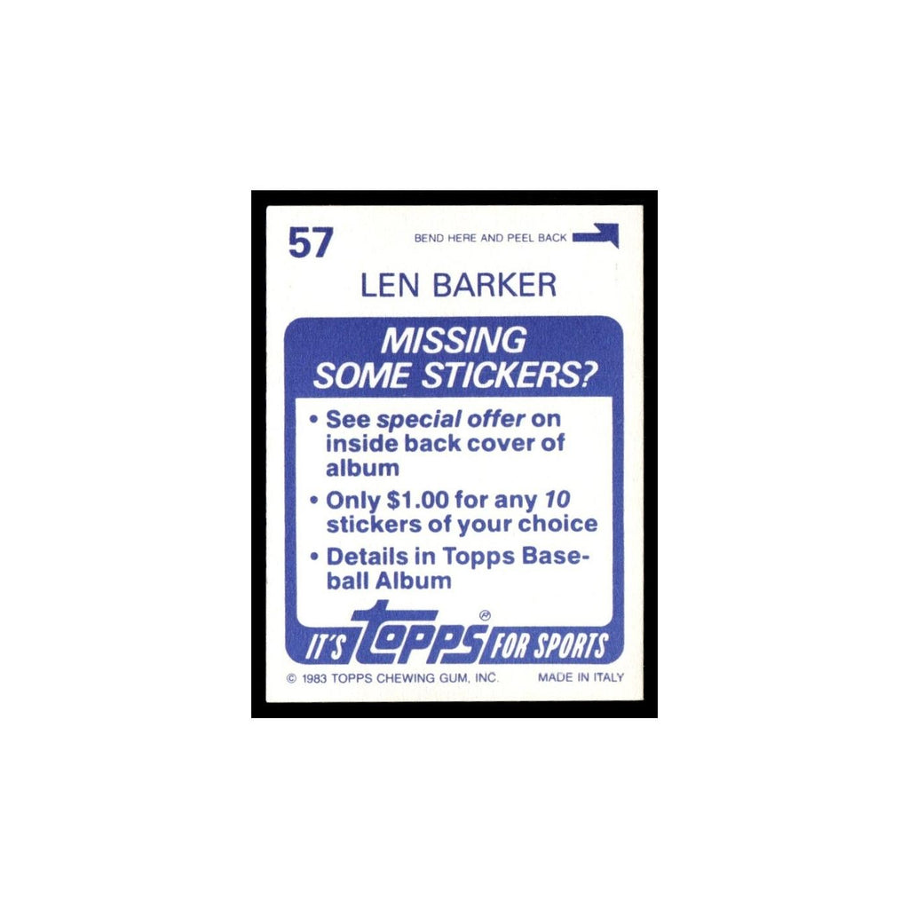 Len Barker 1983 Topps Stickers #57 Cleveland Indians Baseball Card NM