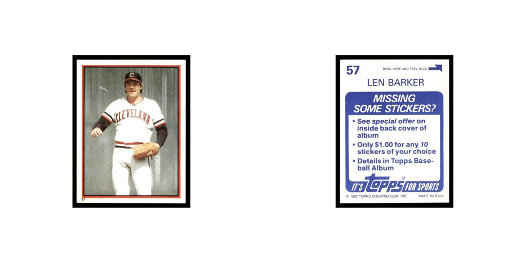 Len Barker 1983 Topps Stickers #57 Cleveland Indians Baseball Card NM