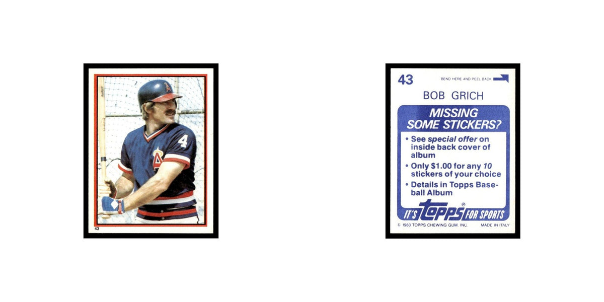 Bob Grich 1983 Topps Stickers #43 California Angels Baseball Card NM