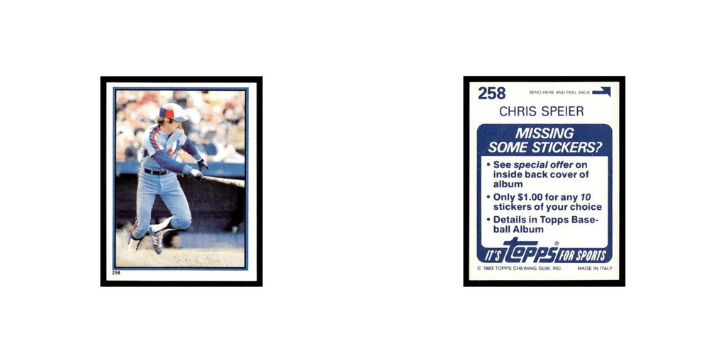 Chris Speier 1983 Topps Stickers #258 Montreal Expos Baseball Card NM