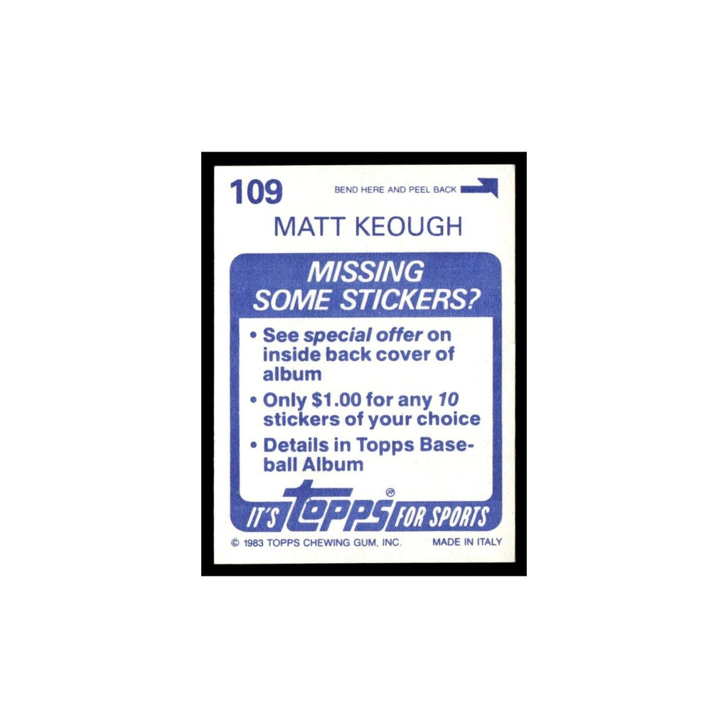 Matt Keough 1983 Topps Stickers #109 Oakland Athletics Baseball Card NM