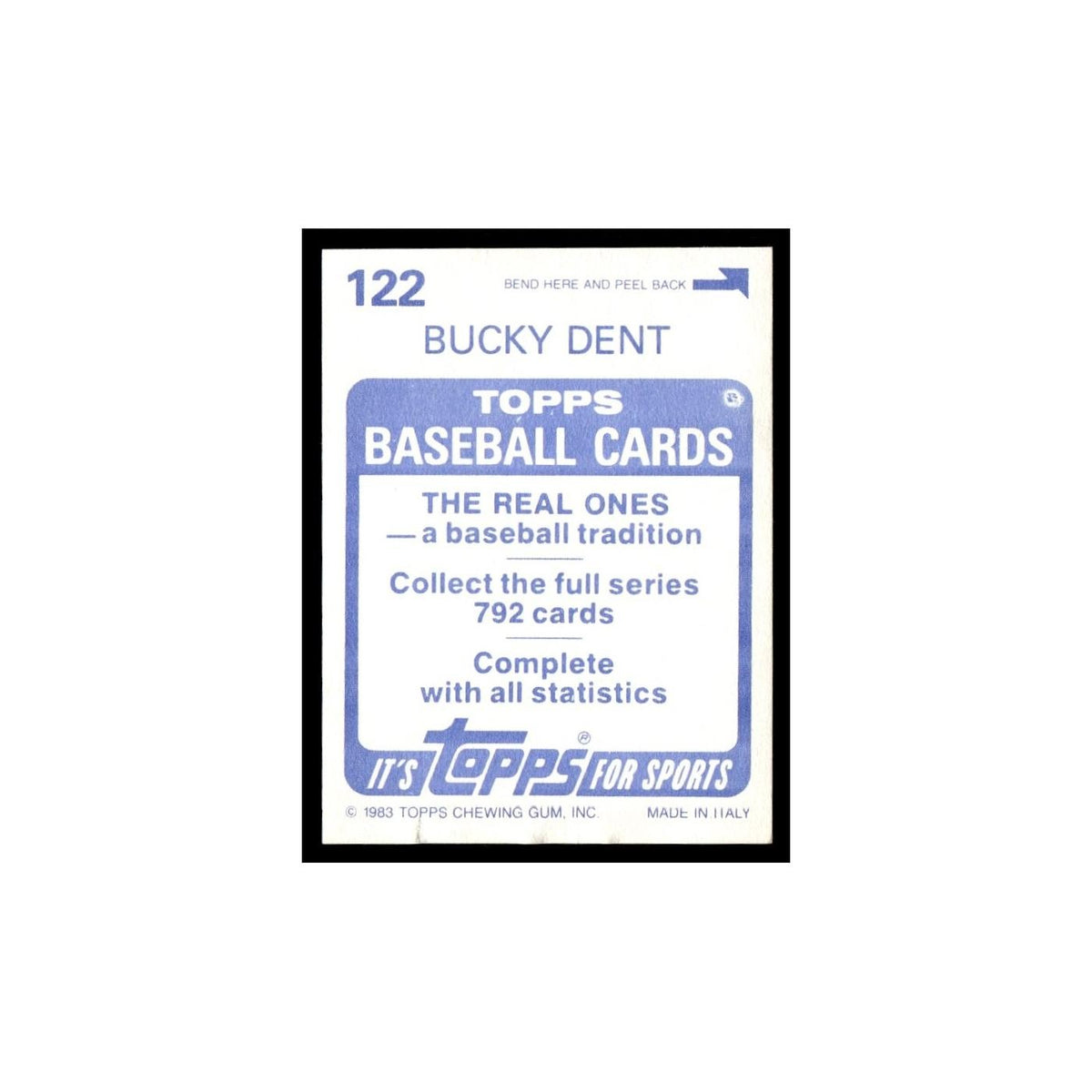 Bucky Dent 1983 Topps Stickers #122 Texas Rangers Baseball Card NM