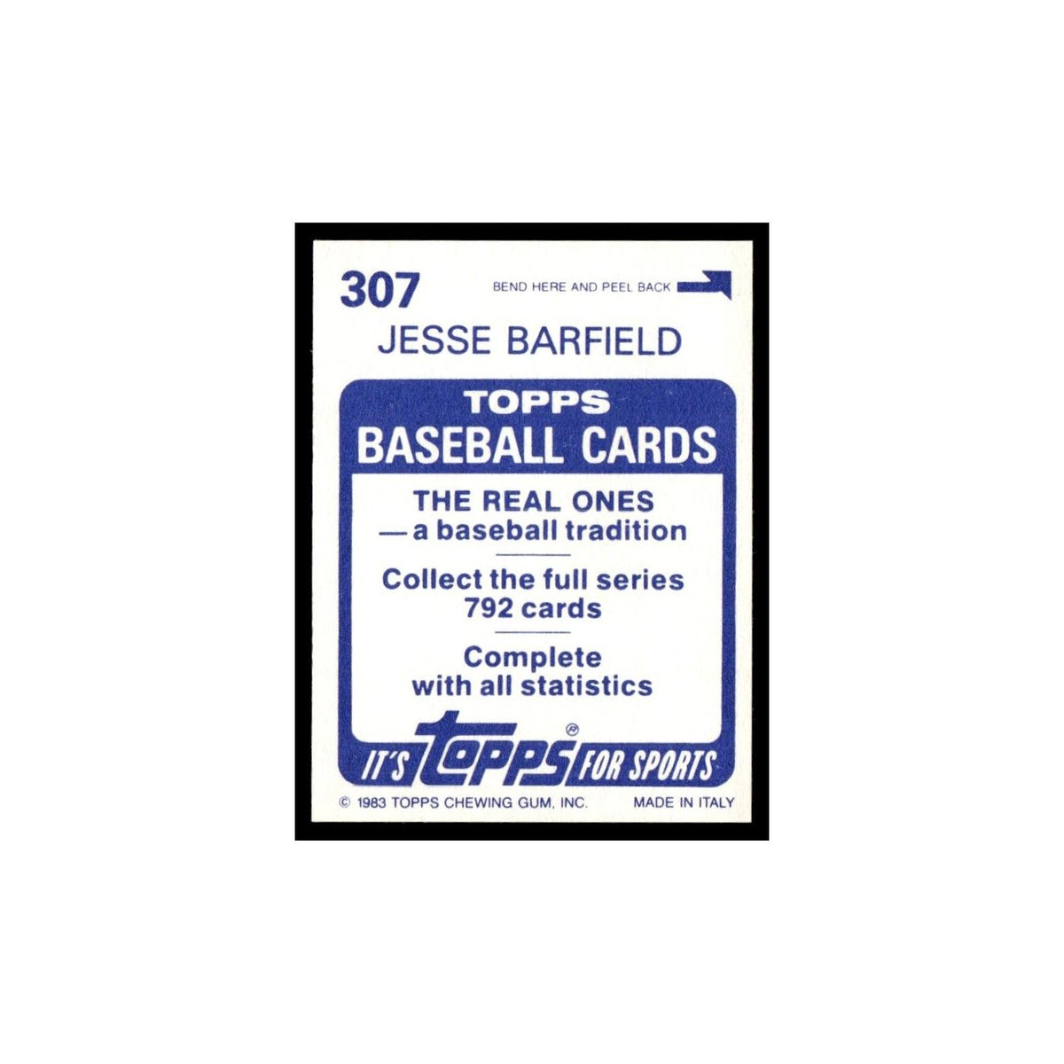 Jesse Barfield 1983 Topps Stickers #307 Toronto Blue Jays Baseball Card NM