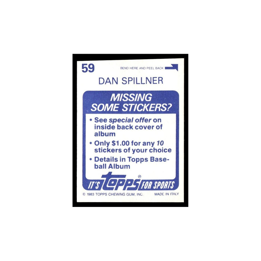 Dan Spillner 1983 Topps Stickers #59 Cleveland Indians Baseball Card NM