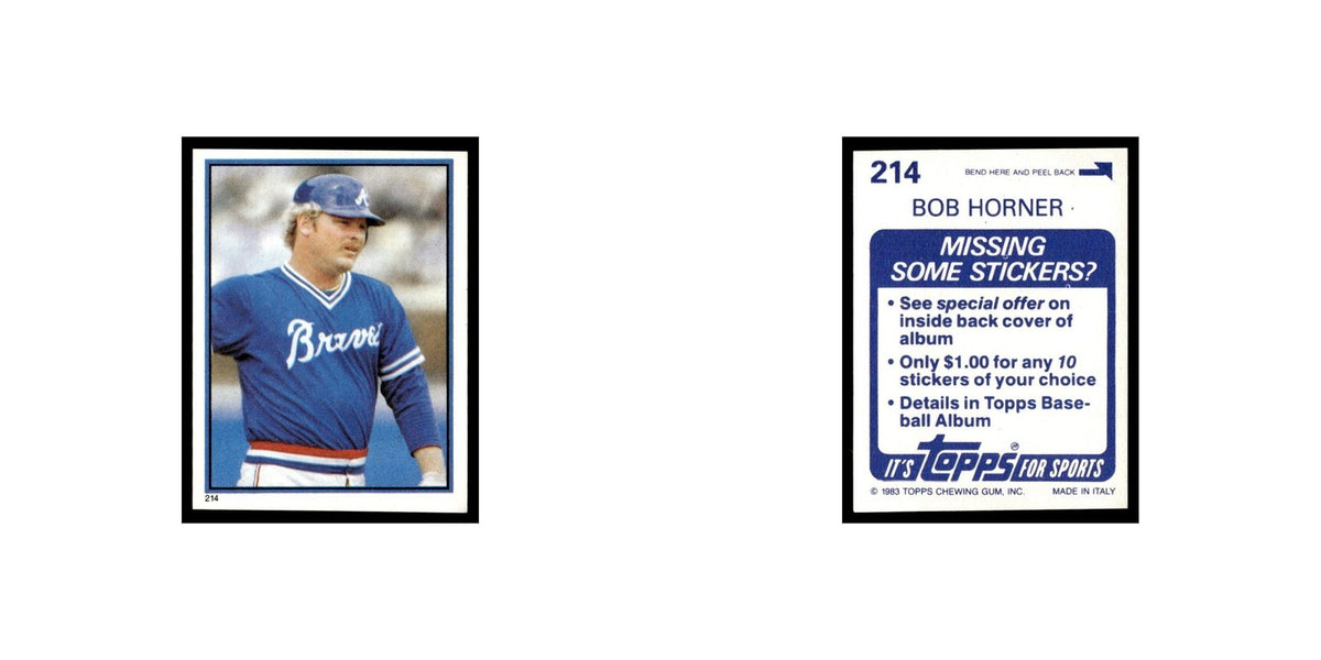 Bob Horner 1983 Topps Stickers #214 Atlanta Braves Baseball Card NM