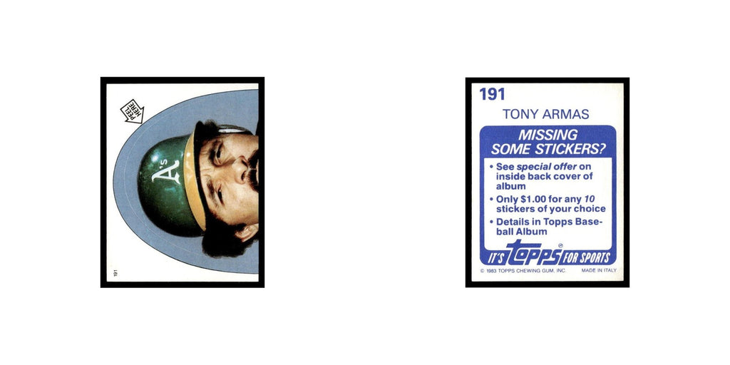 Tony Armas 1983 Topps Stickers #191 Oakland Athletics Baseball Card NM