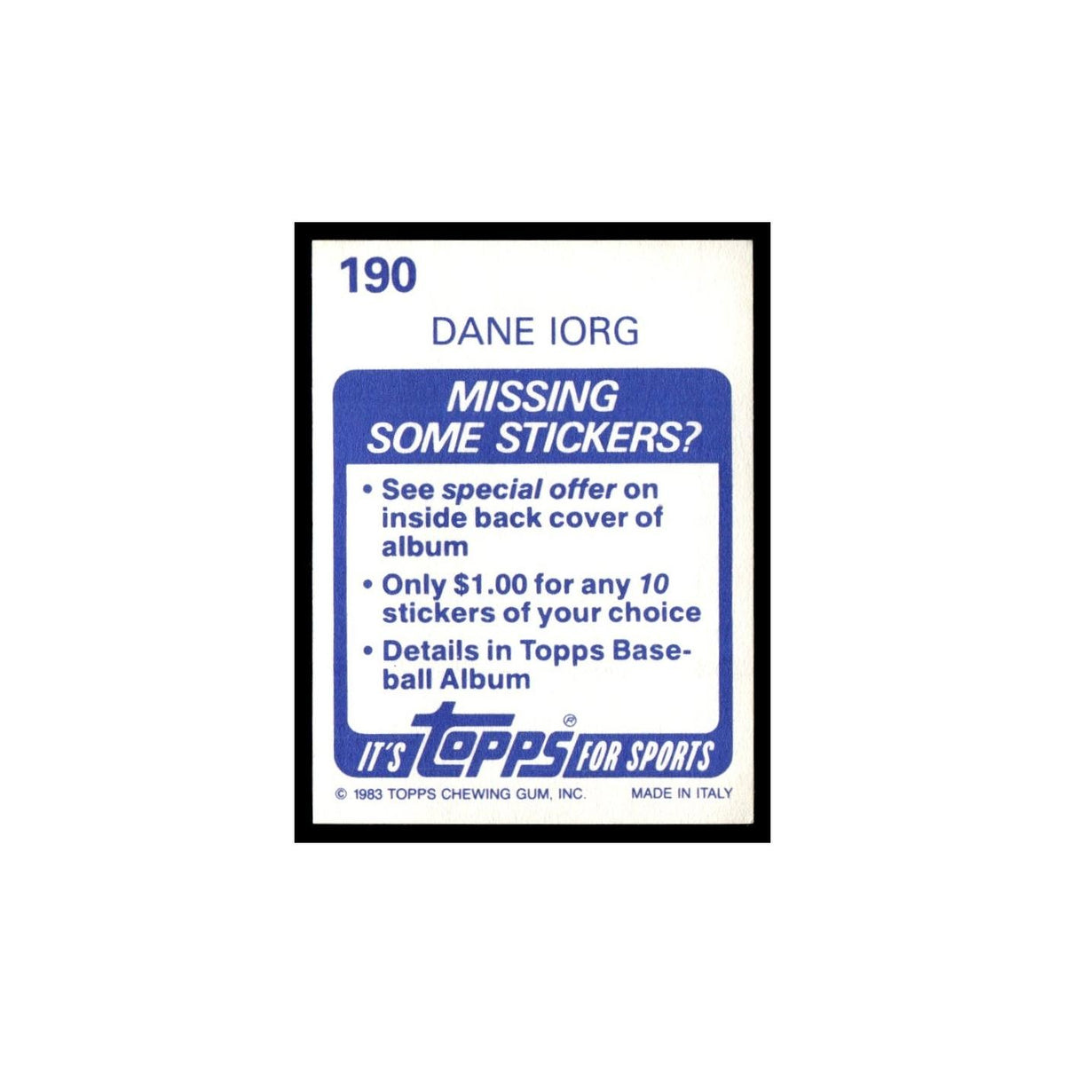 Dane Iorg 1983 Topps Stickers #190 St. Louis Cardinals Baseball Card NM