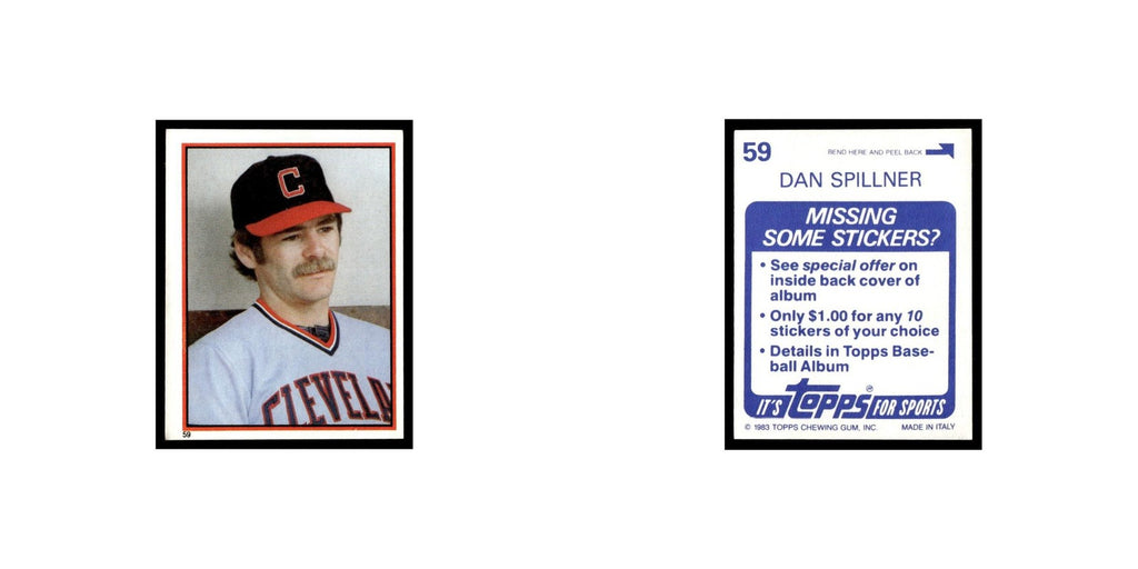Dan Spillner 1983 Topps Stickers #59 Cleveland Indians Baseball Card NM