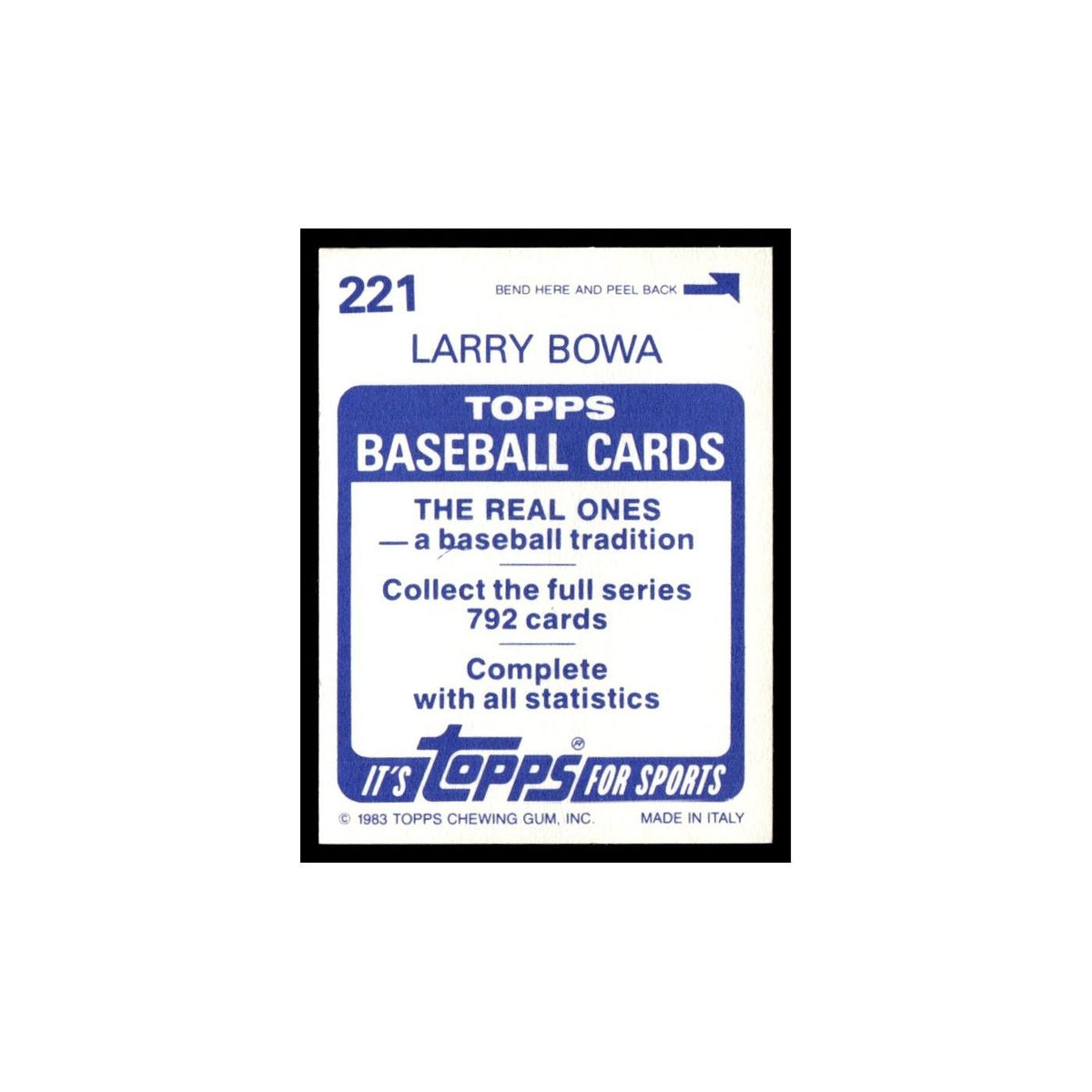 Larry Bowa 1983 Topps Stickers #221 Chicago Cubs Baseball Card NM