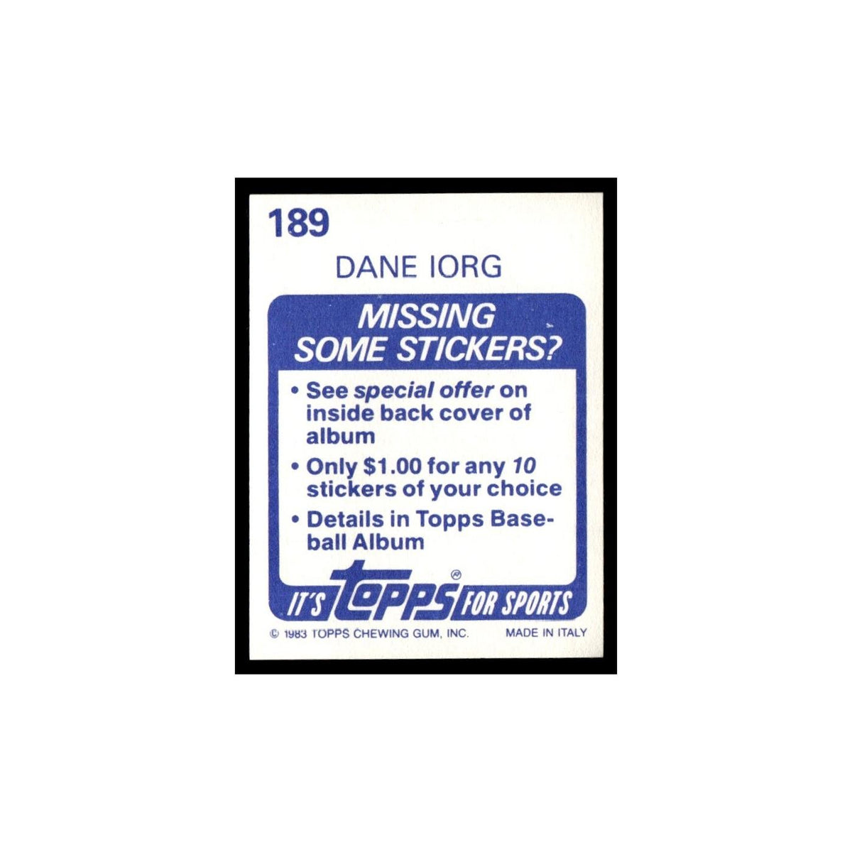 Dane Iorg 1983 Topps Stickers #189 St. Louis Cardinals Baseball Card NM