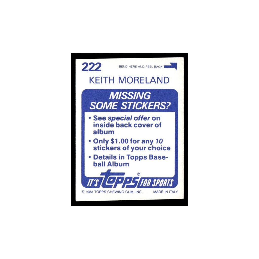 Keith Moreland 1983 Topps Stickers #222 Chicago Cubs Baseball Card NM