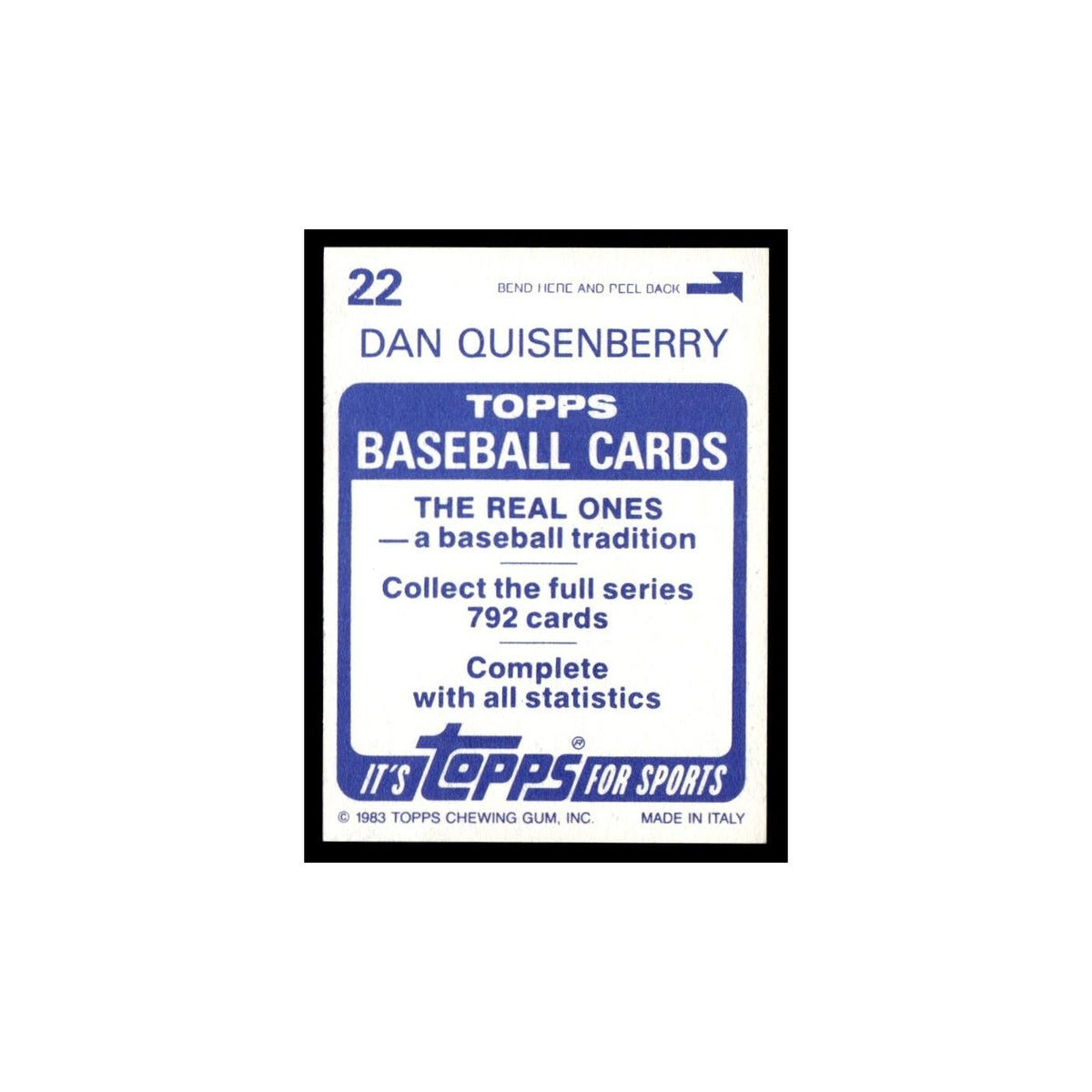 Dan Quisenberry 1983 Topps Stickers #22 Kansas City Royals Baseball Card NM