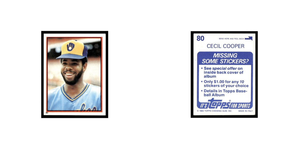 Cecil Cooper 1983 Topps Stickers #80 Milwaukee Brewers Baseball Card NM