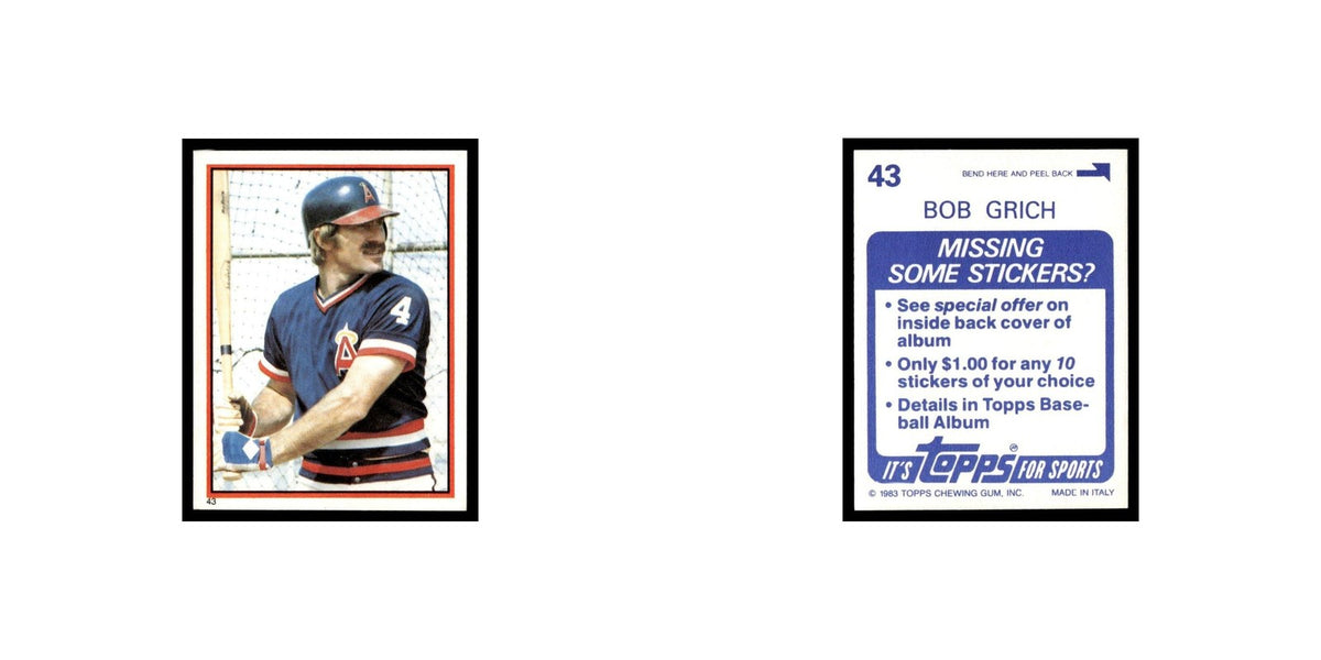 Bob Grich 1983 Topps Stickers #43 California Angels Baseball Card NM