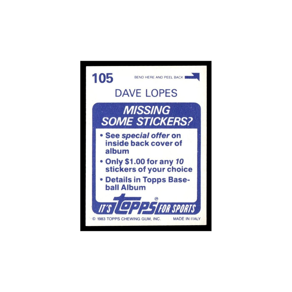 Dave Lopes 1983 Topps Stickers #105 Oakland Athletics Baseball Card NM