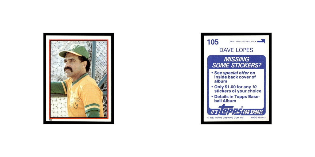 Dave Lopes 1983 Topps Stickers #105 Oakland Athletics Baseball Card NM