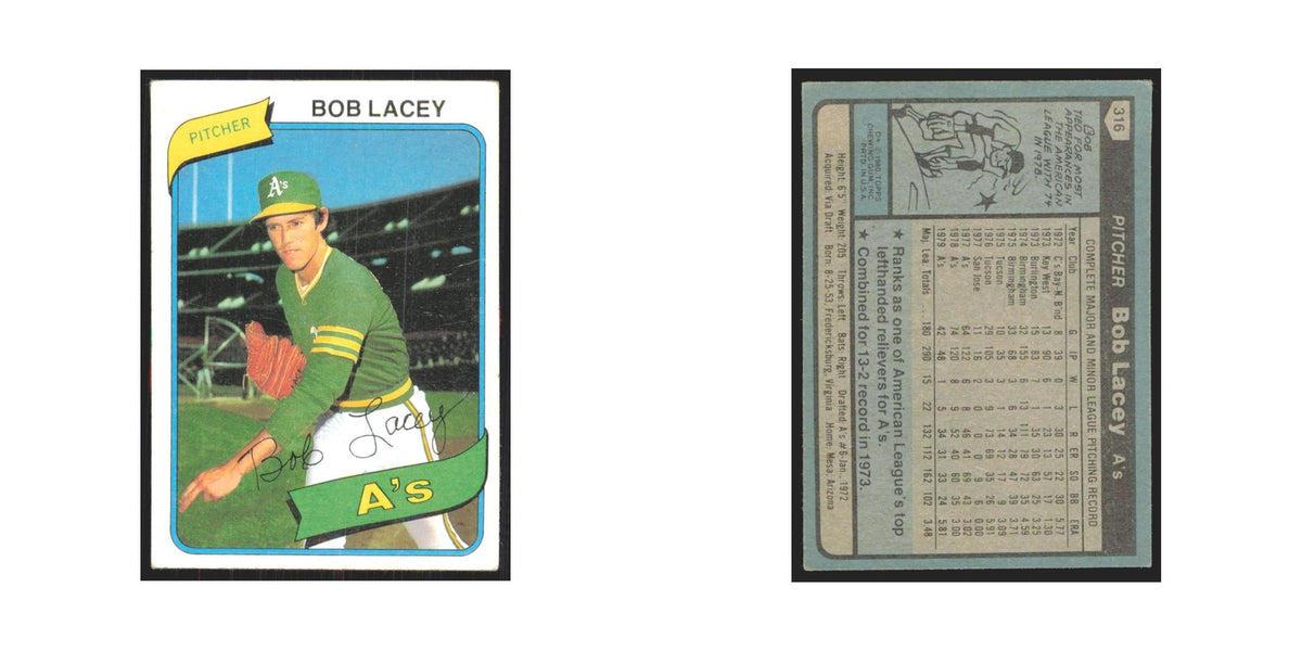 1980 Topps Bob Lacey Athletics #316