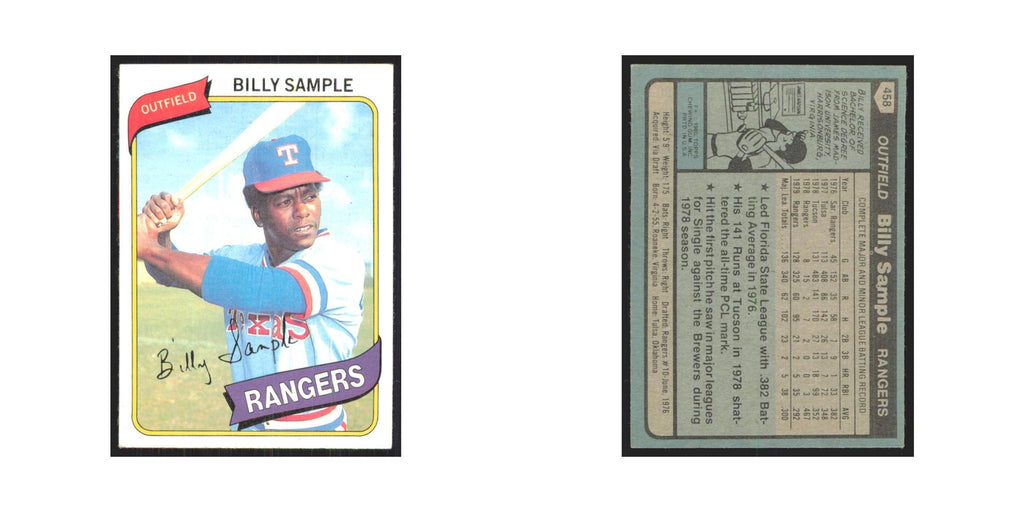 1980 Topps Billy Sample Rangers #458
