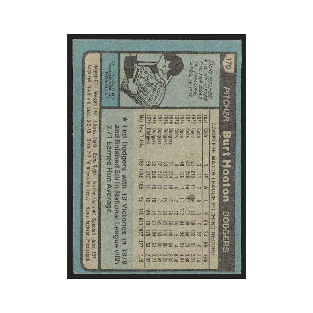 1980 Topps Burt Hooton Dodgers #170