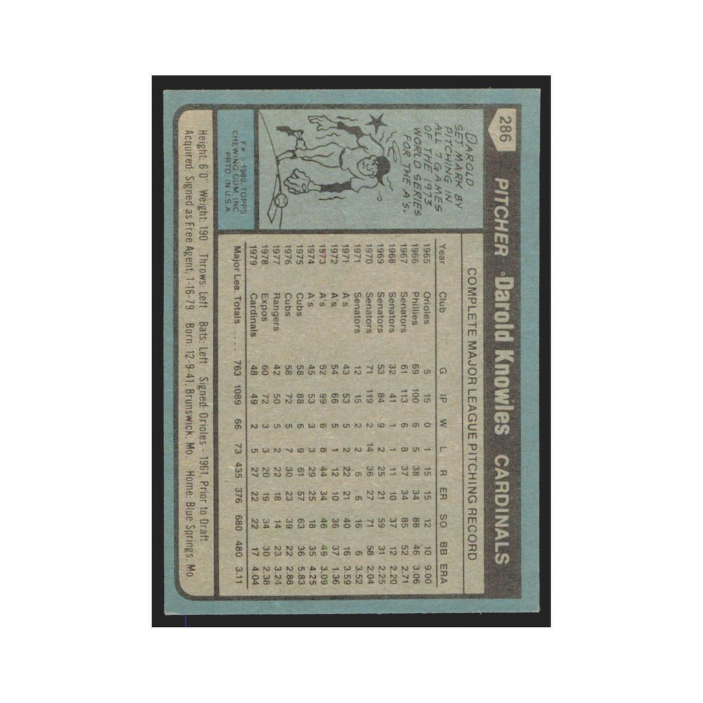1980 Topps Darold Knowles Cardinals #286