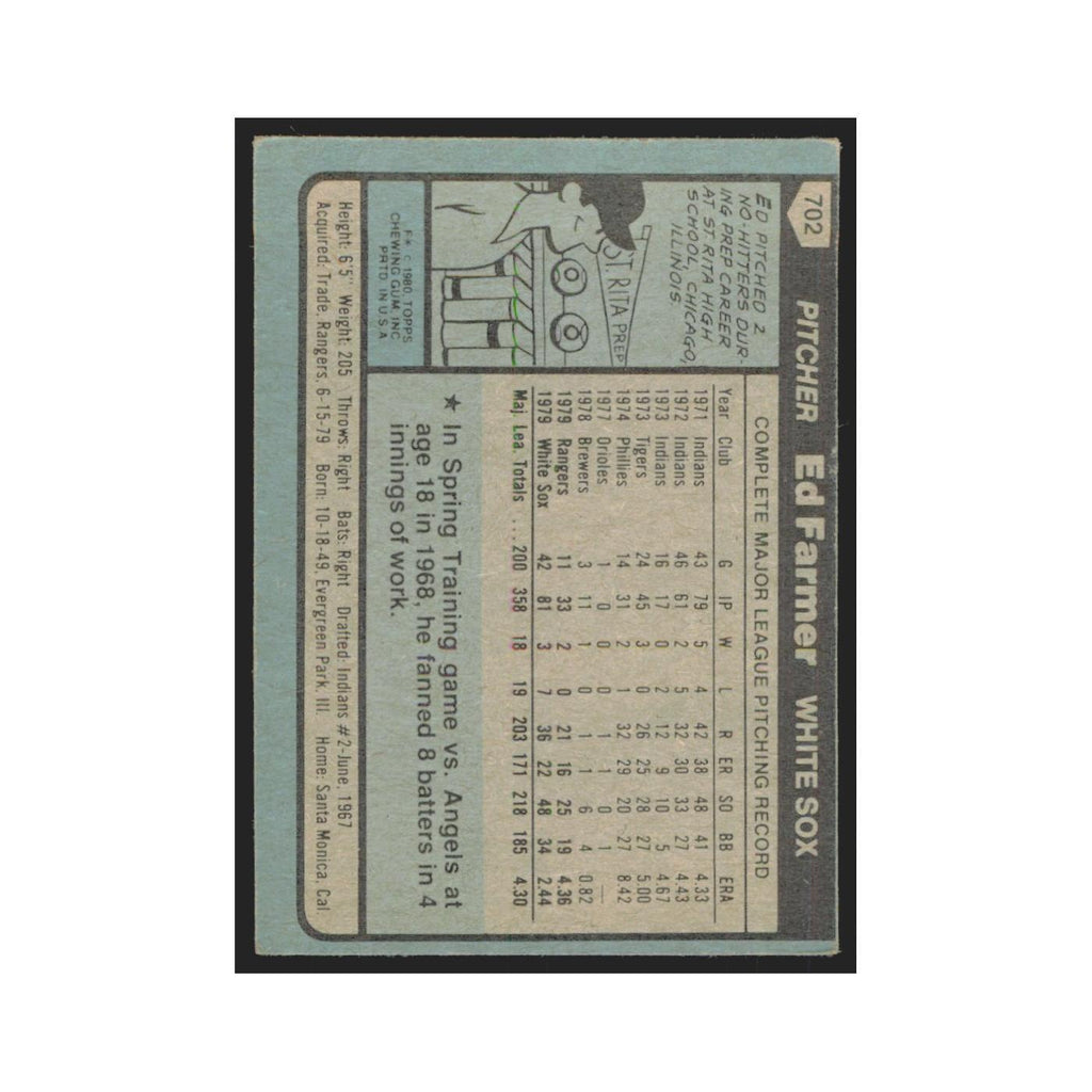 1980 Topps Ed Farmer White Sox #702