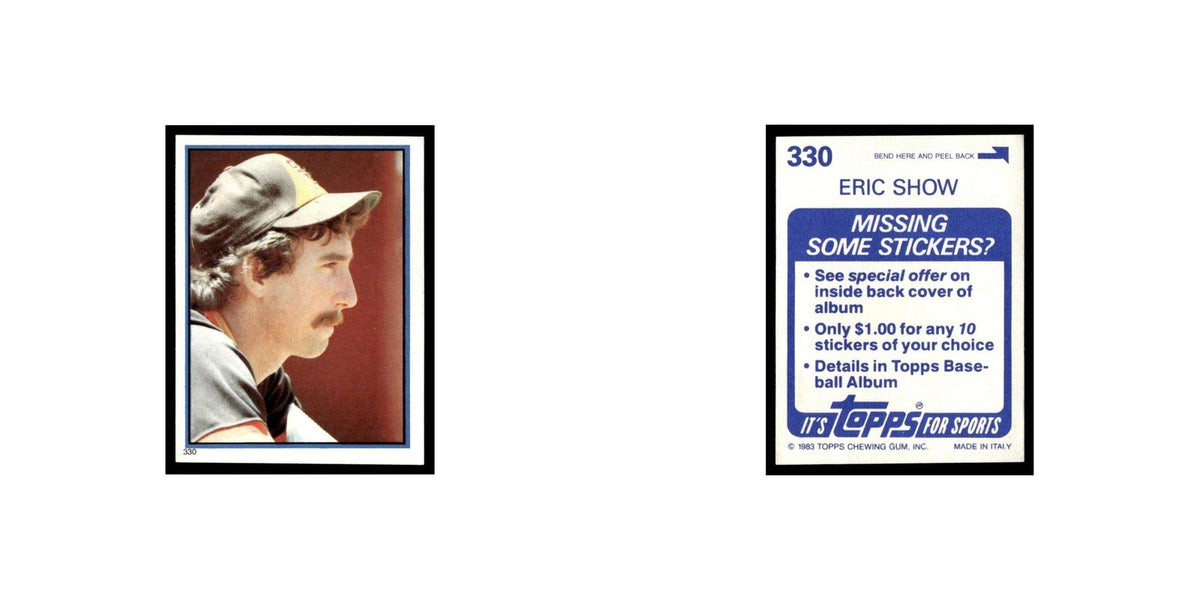Eric Show 1983 Topps Stickers #330 San Diego Padres Baseball Card NM