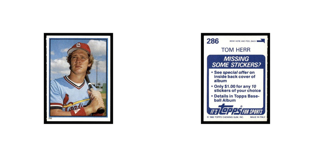 Tom Herr 1983 Topps Stickers #286 St. Louis Cardinals Baseball Card NM
