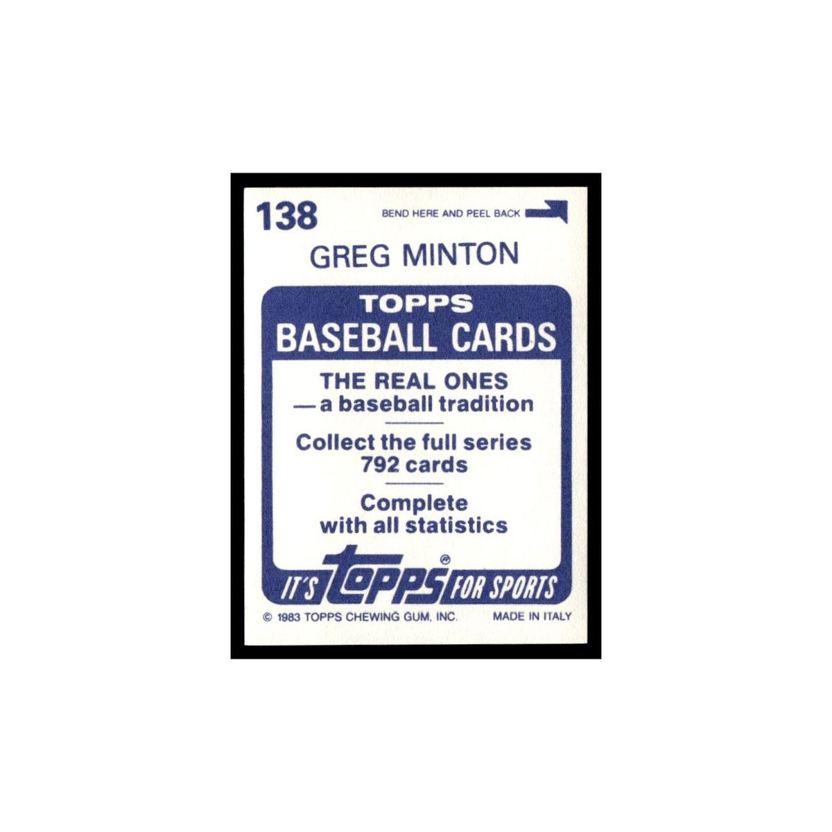 Greg Minton 1983 Topps Stickers #138 San Francisco Giants Baseball Card NM
