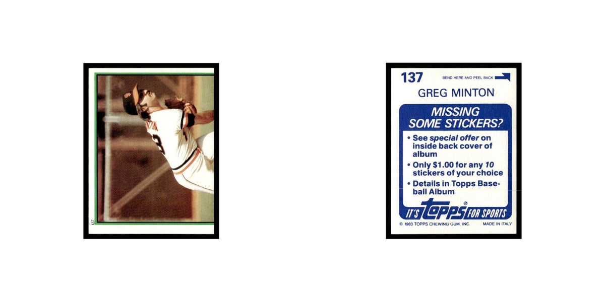 Greg Minton 1983 Topps Stickers #137 San Francisco Giants Baseball Card NM