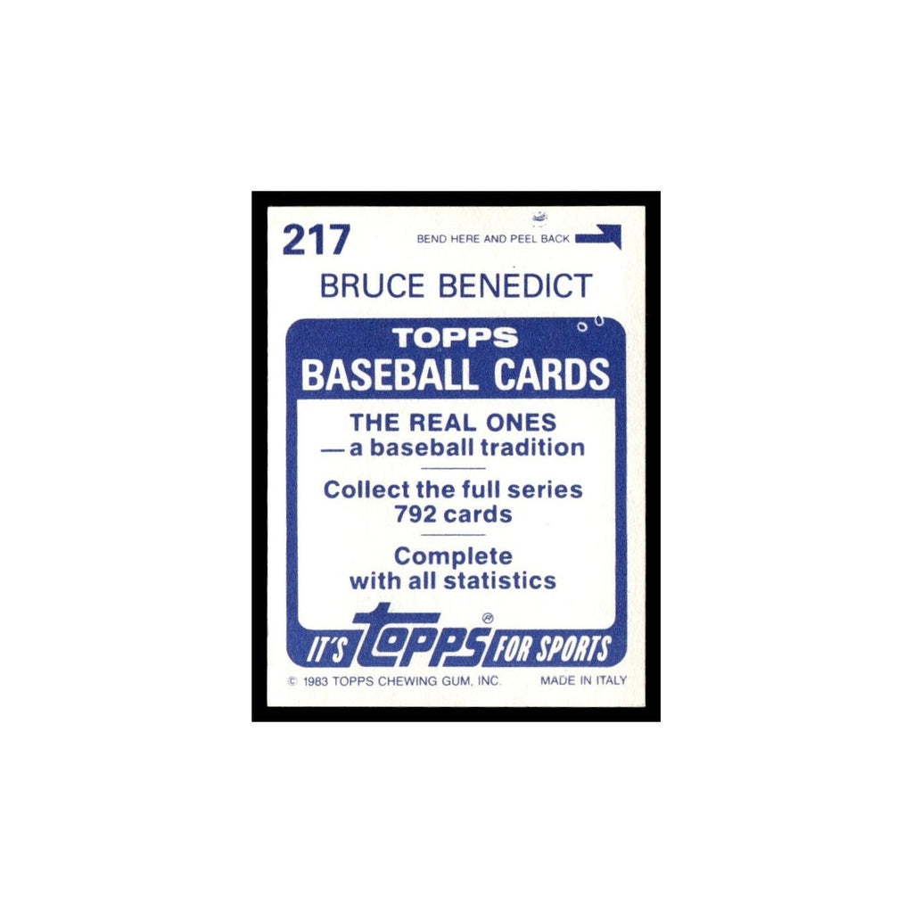Bruce Benedict 1983 Topps Stickers #217 Atlanta Braves Baseball Card NM