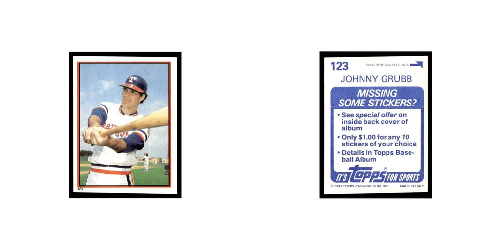 Johnny Grubb 1983 Topps Stickers #123 Texas Rangers Baseball Card NM