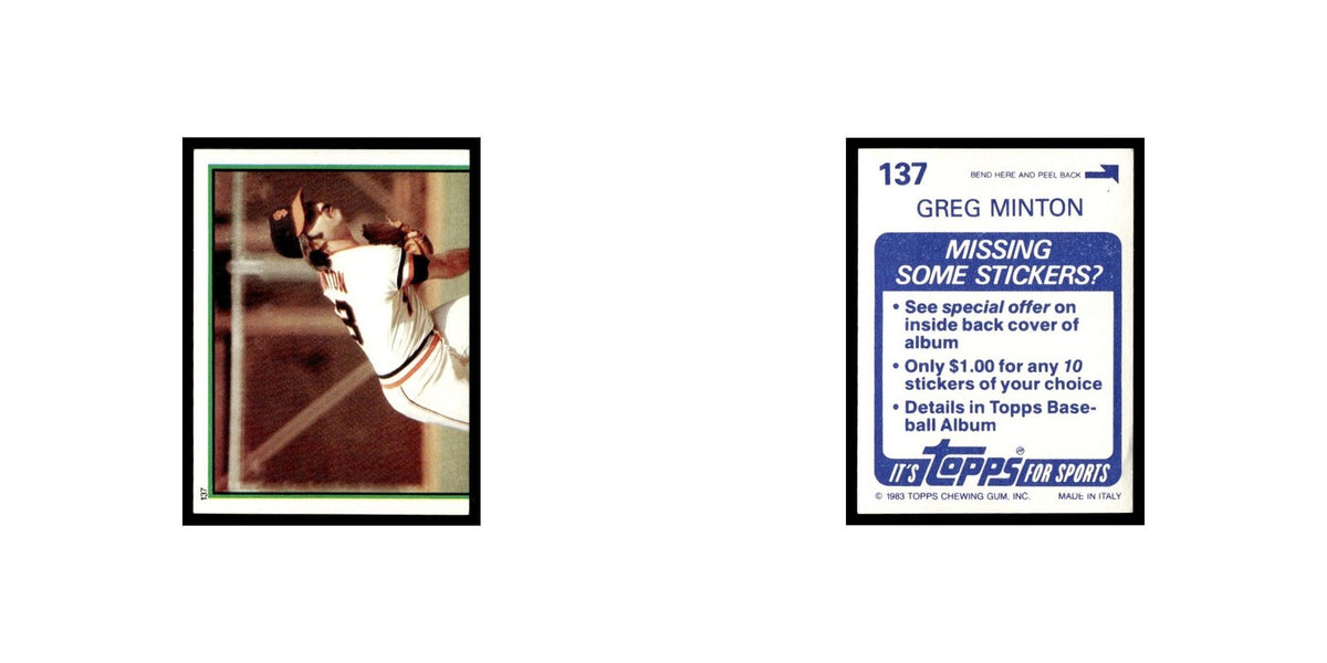 Greg Minton 1983 Topps Stickers #137 San Francisco Giants Baseball Card NM