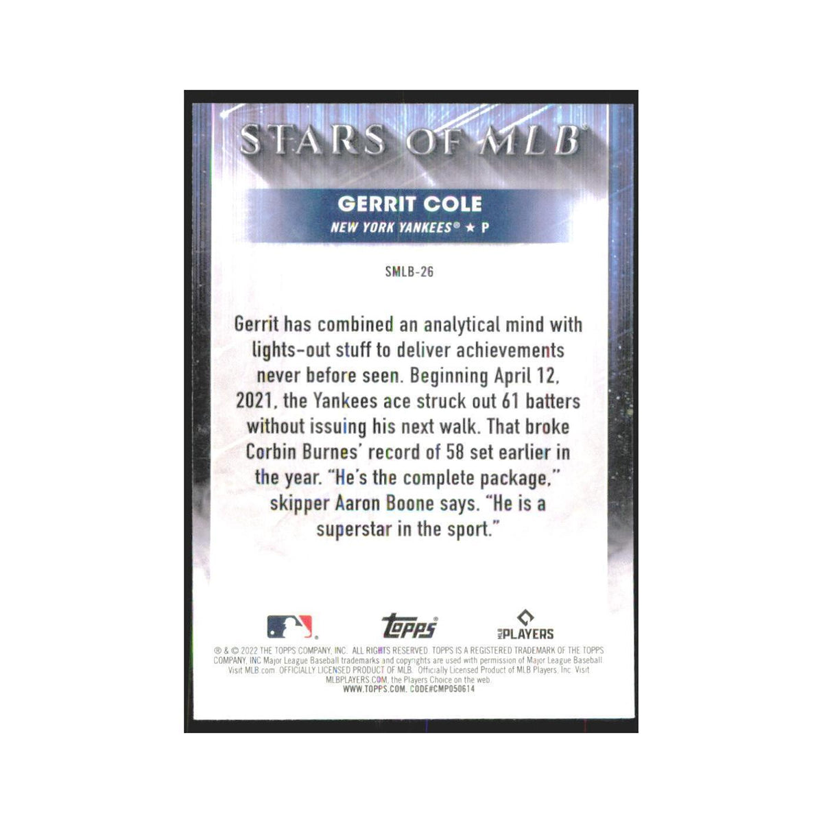2022 Topps Gerrit Cole Yankees #SMLB-26