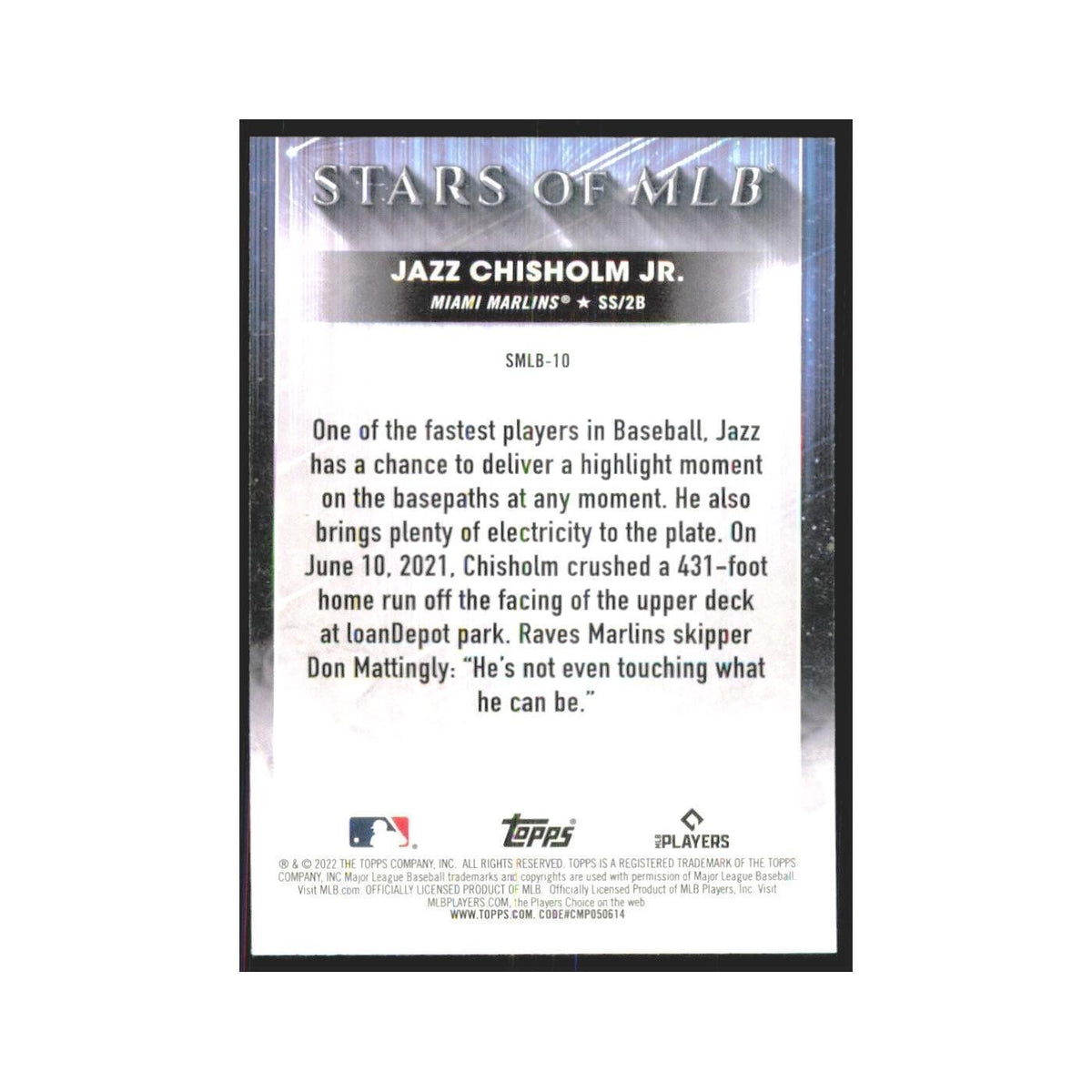 2022 Topps Jazz Chisholm Jr. Marlins #SMLB-10
