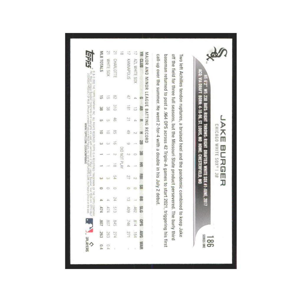 2022 Topps Jake Burger White Sox #186