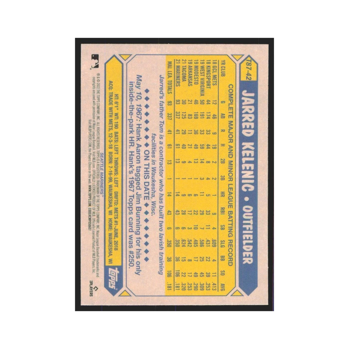 2022 Topps Jarred Kelenic Mariners #T87-42