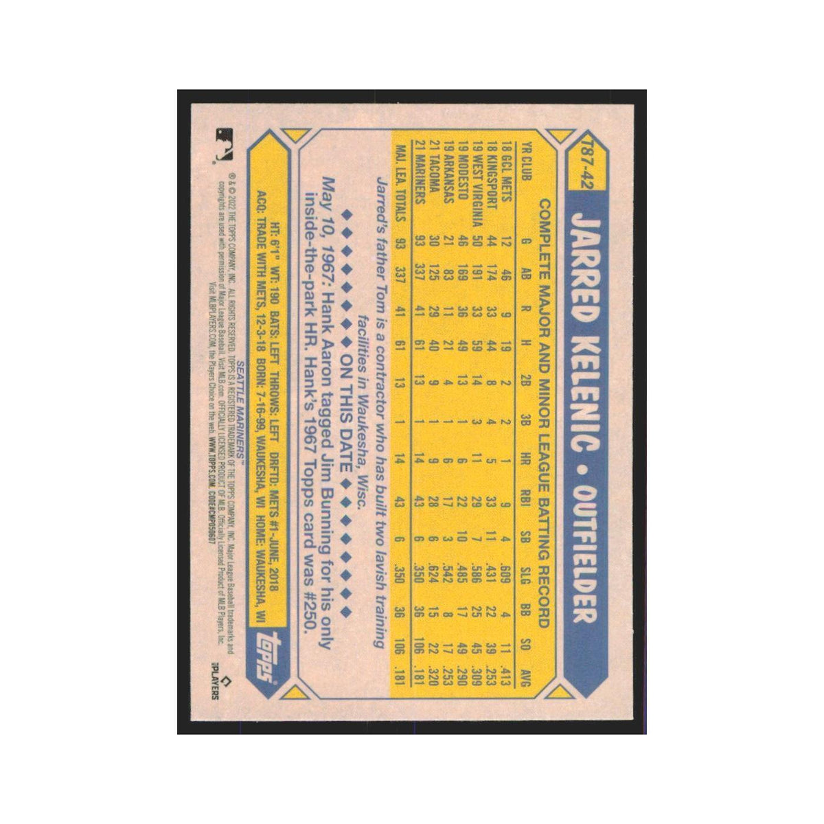 2022 Topps Jarred Kelenic Mariners #T87-42