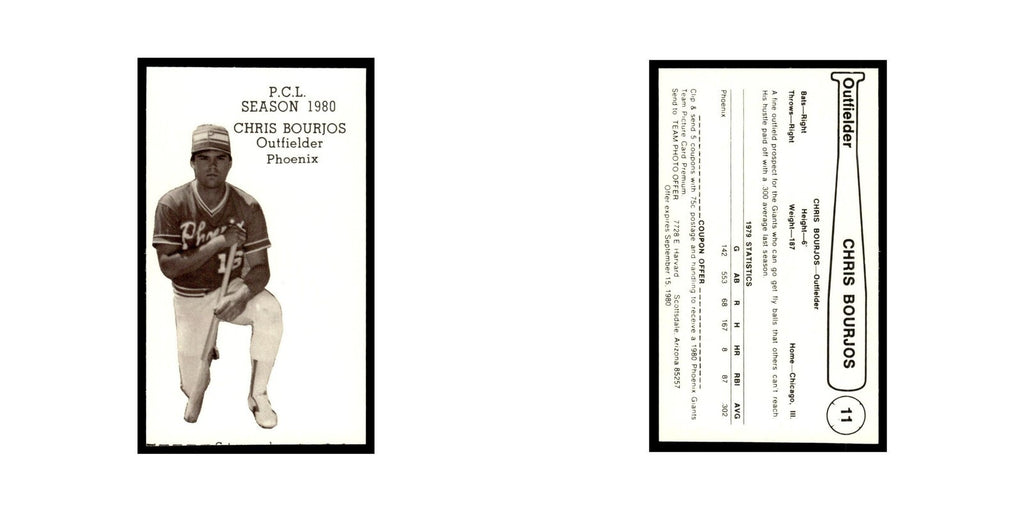 Chris Bourjos 1980 Valley National Bank #11 Phoenix Giants Baseball Card NM