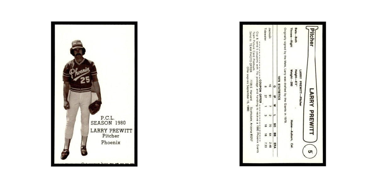 Larry Prewitt 1980 Valley National Bank #5 Phoenix Giants Baseball Card NM