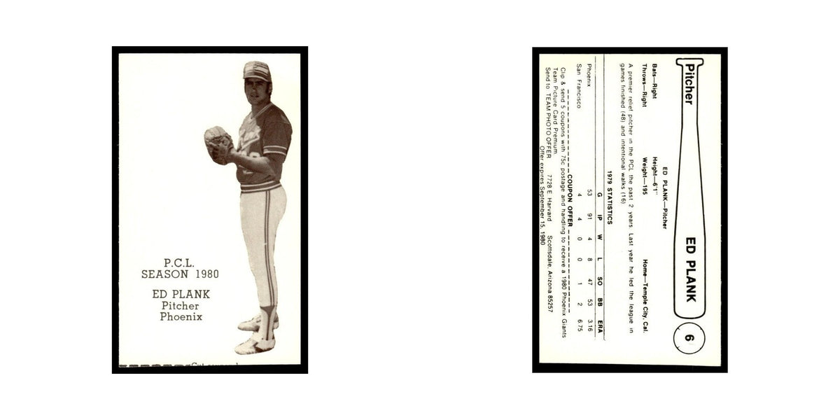 Ed Plank 1980 Valley National Bank #6 Phoenix Giants Baseball Card NM