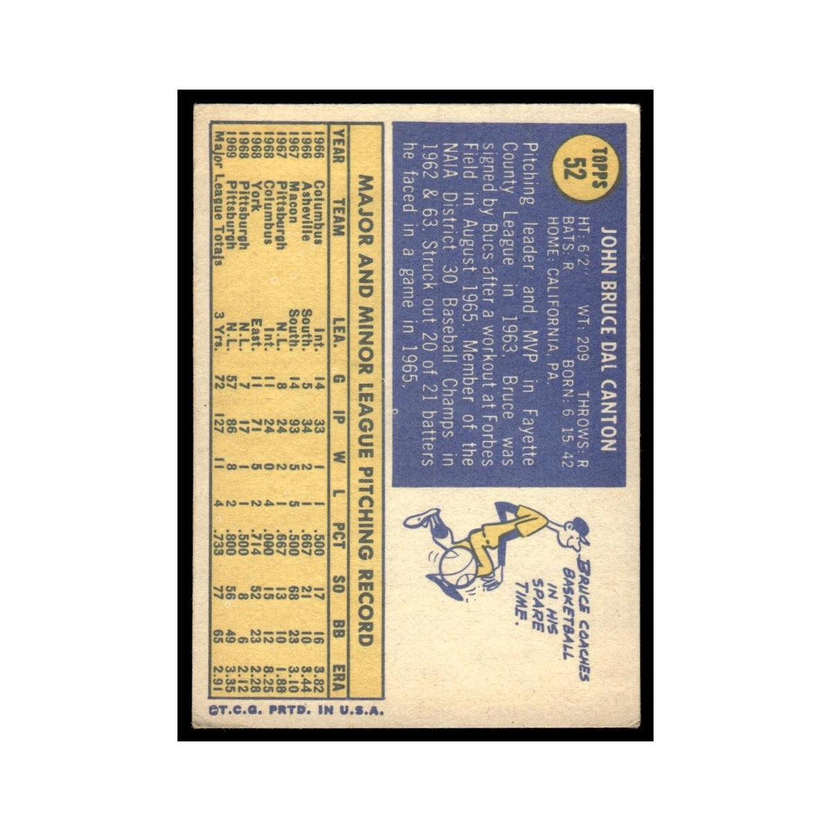 Bruce Dal Canton 1970 Topps #52 Pittsburgh Pirates Baseball Card EX