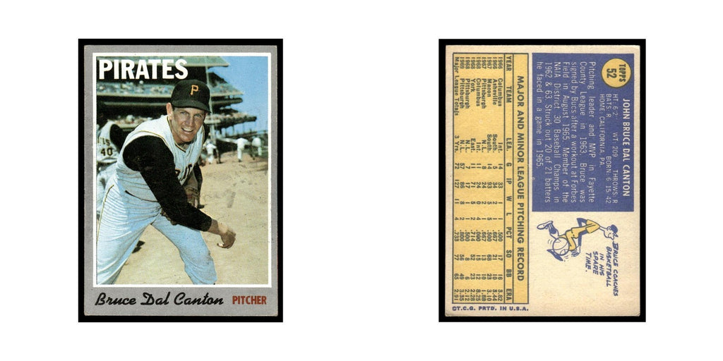 Bruce Dal Canton 1970 Topps #52 Pittsburgh Pirates Baseball Card EX